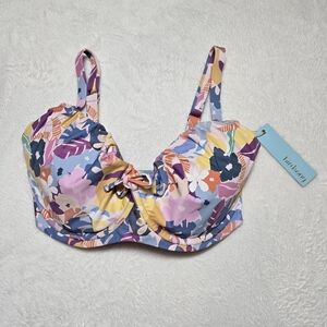 Birdsong Tie Front Bikini Top Miami Vice Size 32I Underwire Floral Print